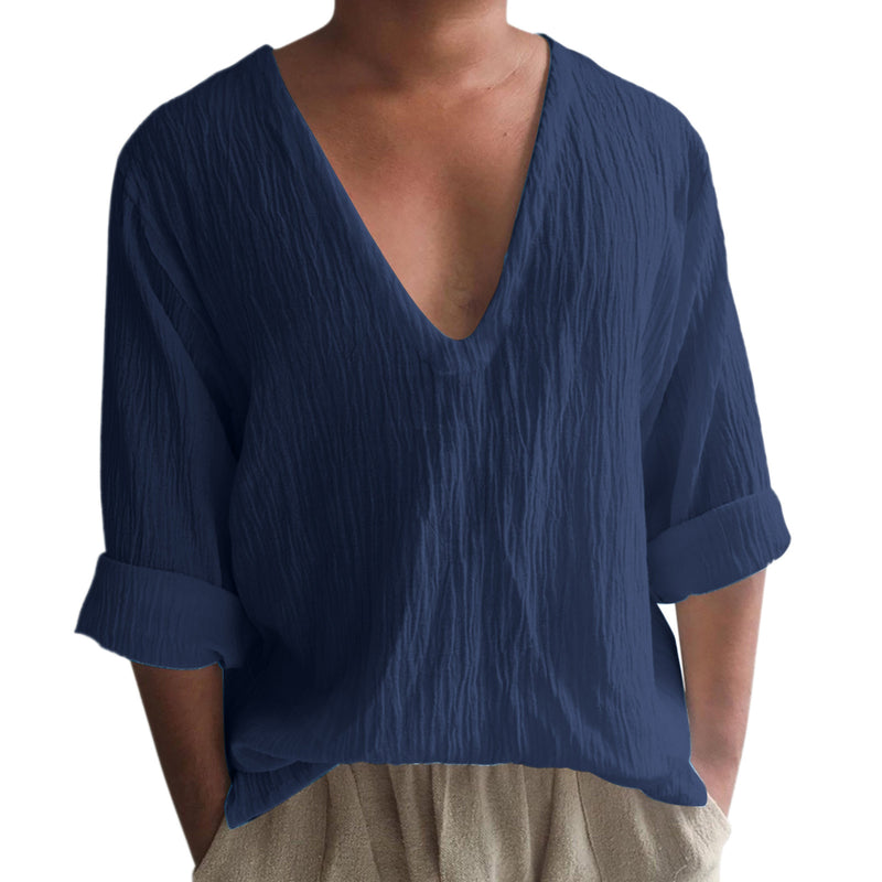 Men's Casual Loose Cozy Cotton Long Sleeve Shirt