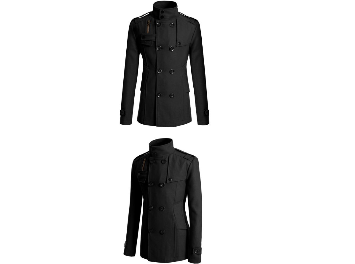 Men's slim-fit woolen trench coat