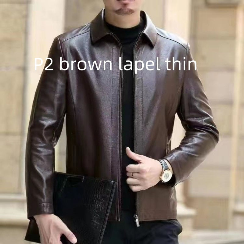 Stand Collar Fleece-lined leather jacket men