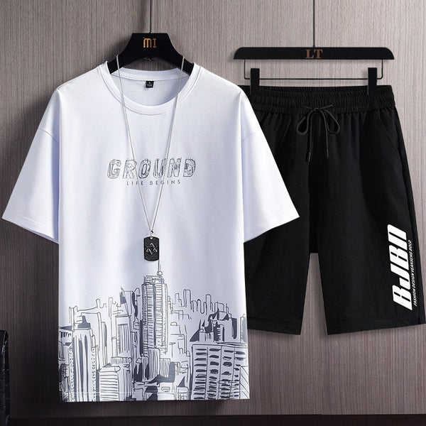 Printed Short-sleeved T-shirt Shorts Sports Two-piece Set