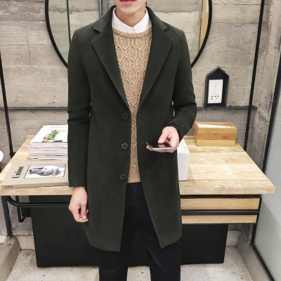 Men's woolen coat slim and handsome long trench coat