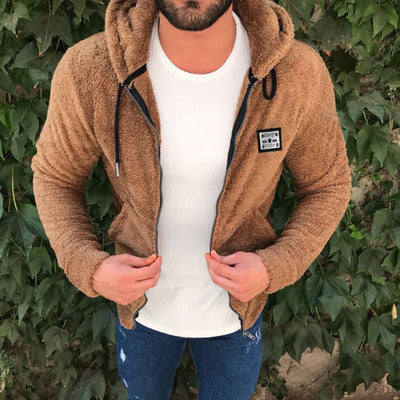 Fur zip hooded cardigan