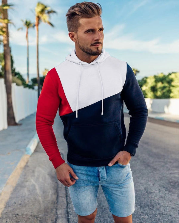 Stitching Contrast Color Casual Hoodie