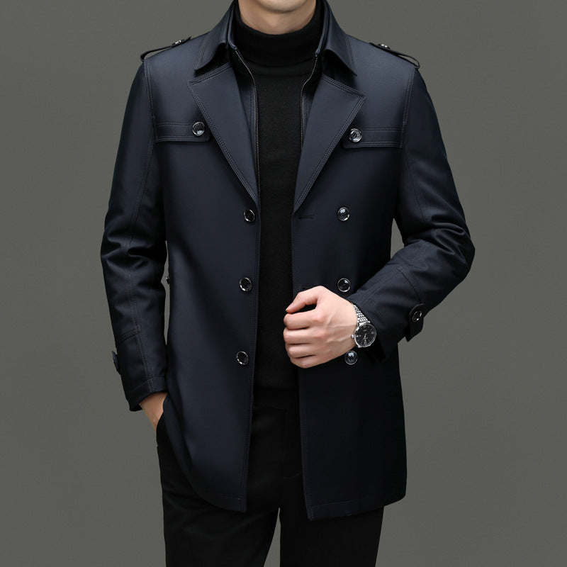 Men's Duster Mid-length Detachable Liner coat With Cotton Belt