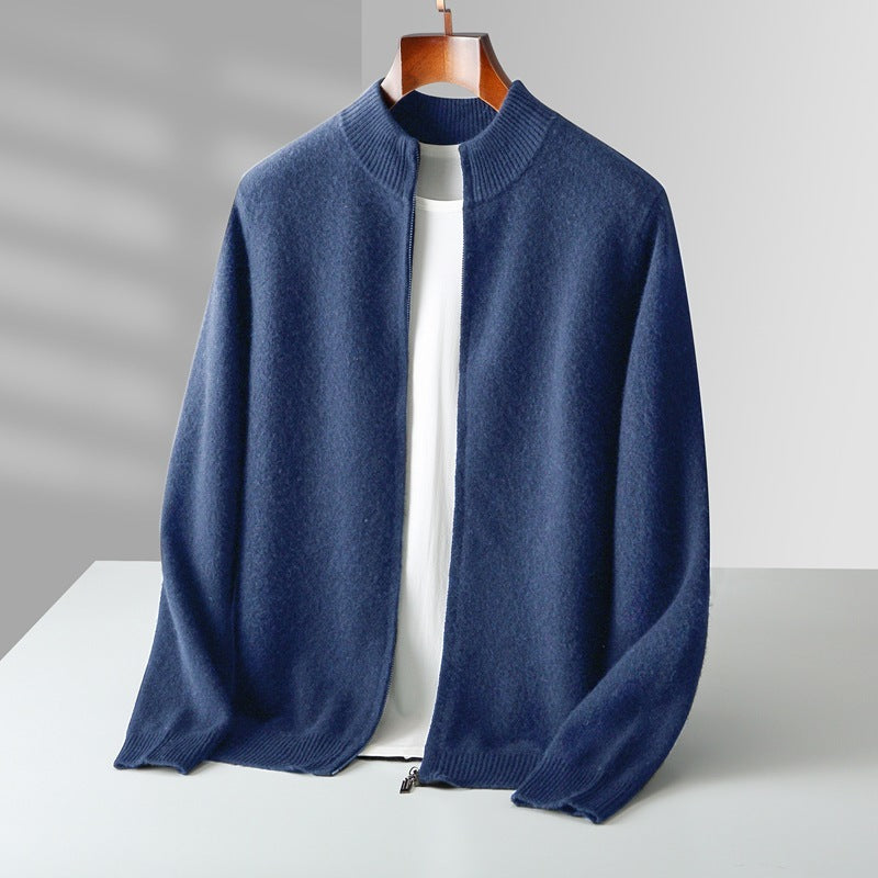 Pure Wool Knit Double-strand Thickening Stand Collar Cashmere Cardigan coat