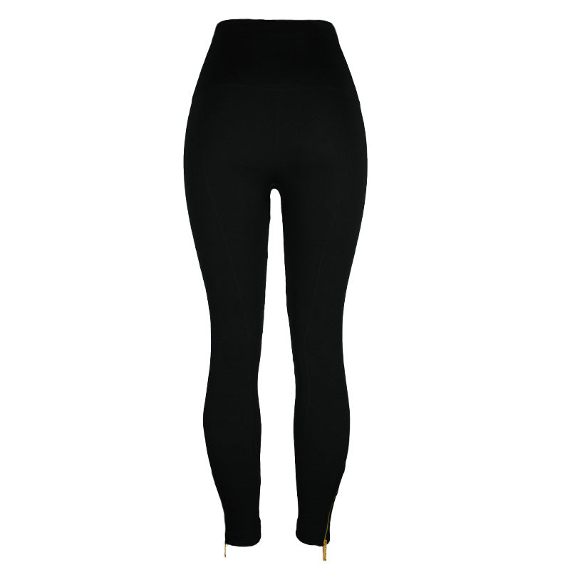 High-waisted Tight Pants Tummy Control Zipper Leggings for Women