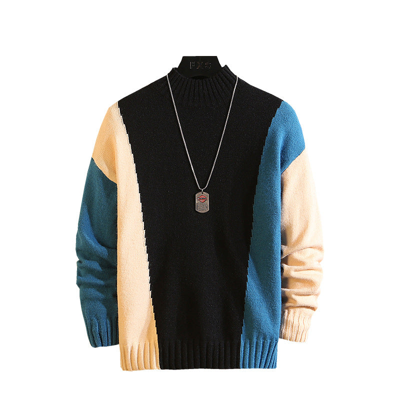 Men's pullover contrast stitching sweater