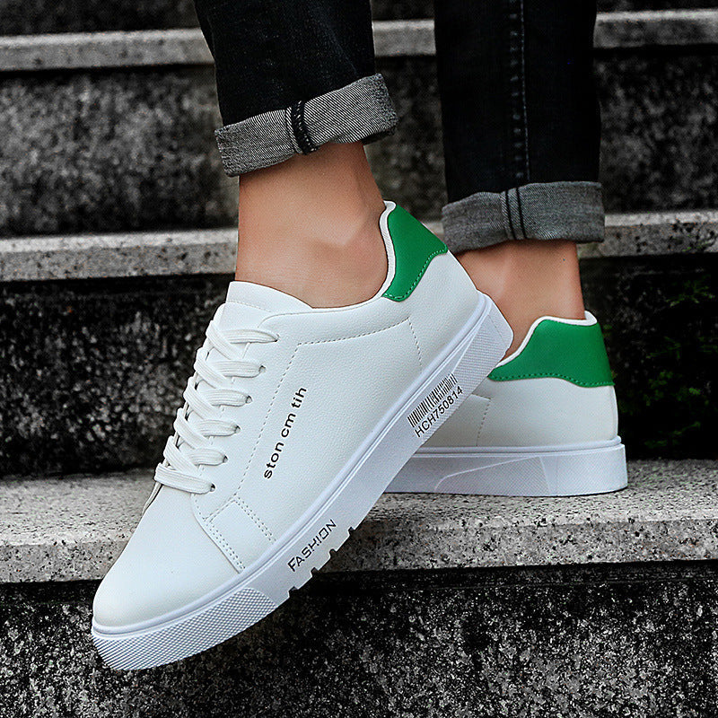 Men's Lace-Up Sneakers, Low-Top Breathable White Shoes