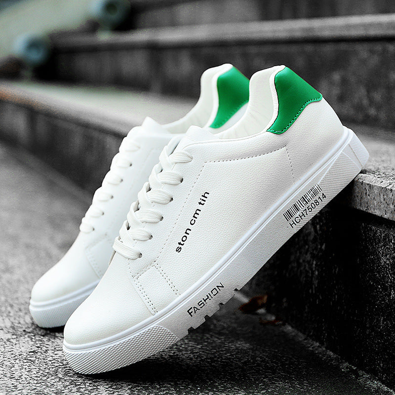 Men's Lace-Up Sneakers, Low-Top Breathable White Shoes