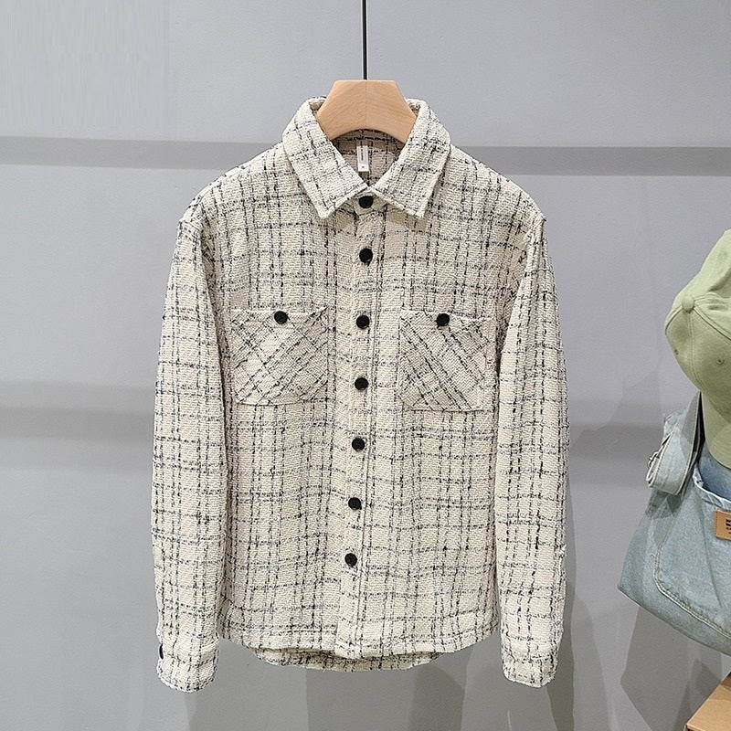 Plaid Tweed Shirt Jacket For Men