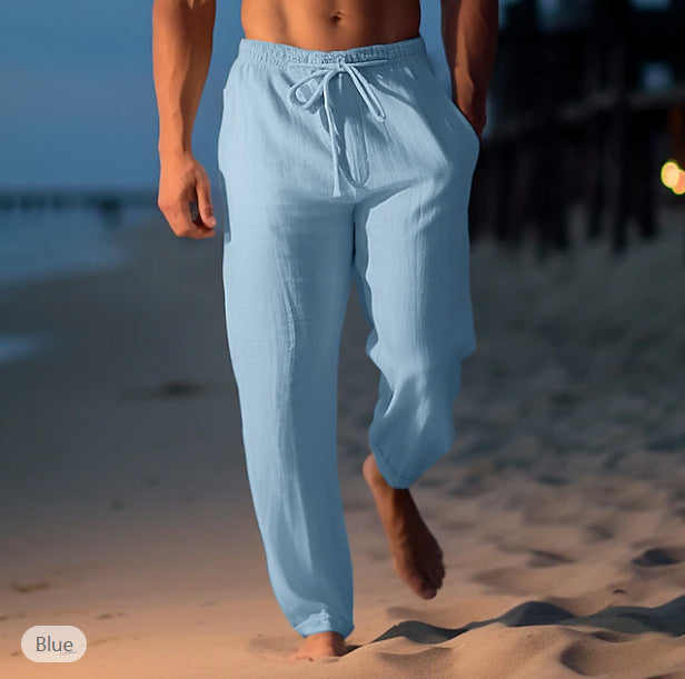 Drawstring Elastic Waist Straight Flat Comfortable beach pants