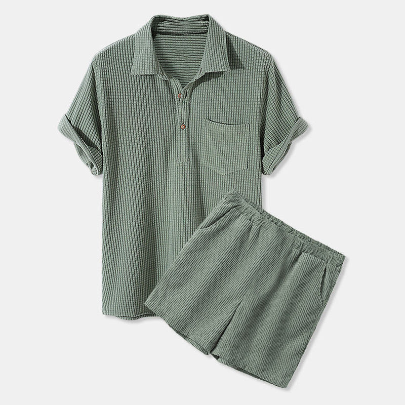 Men's Casual Loose Plaid Short-sleeved Shirt Suit