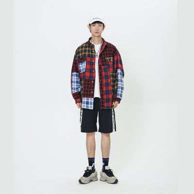 silhouette plaid jacket couple loose tops