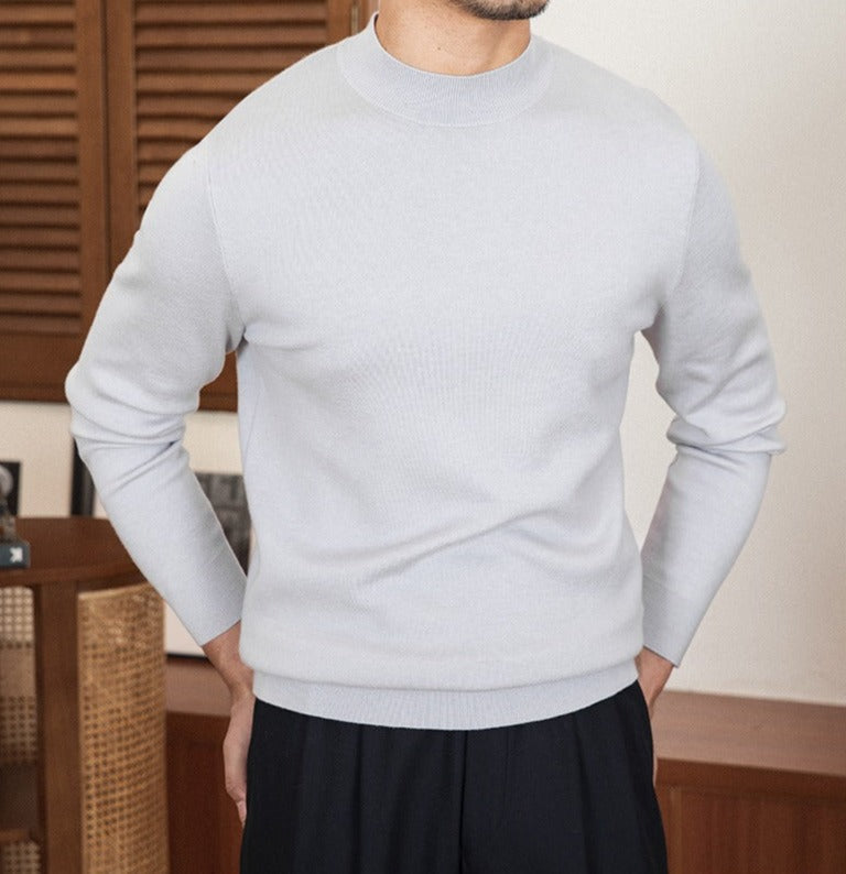 Slim Fit Wool Blend Knit Mock Neck