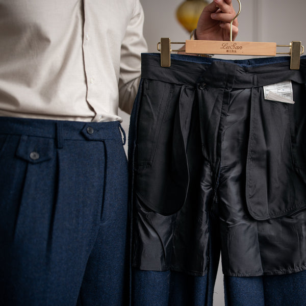 Pantalones de traje de lana en espiga Pantalones rectos de cintura alta para hombre