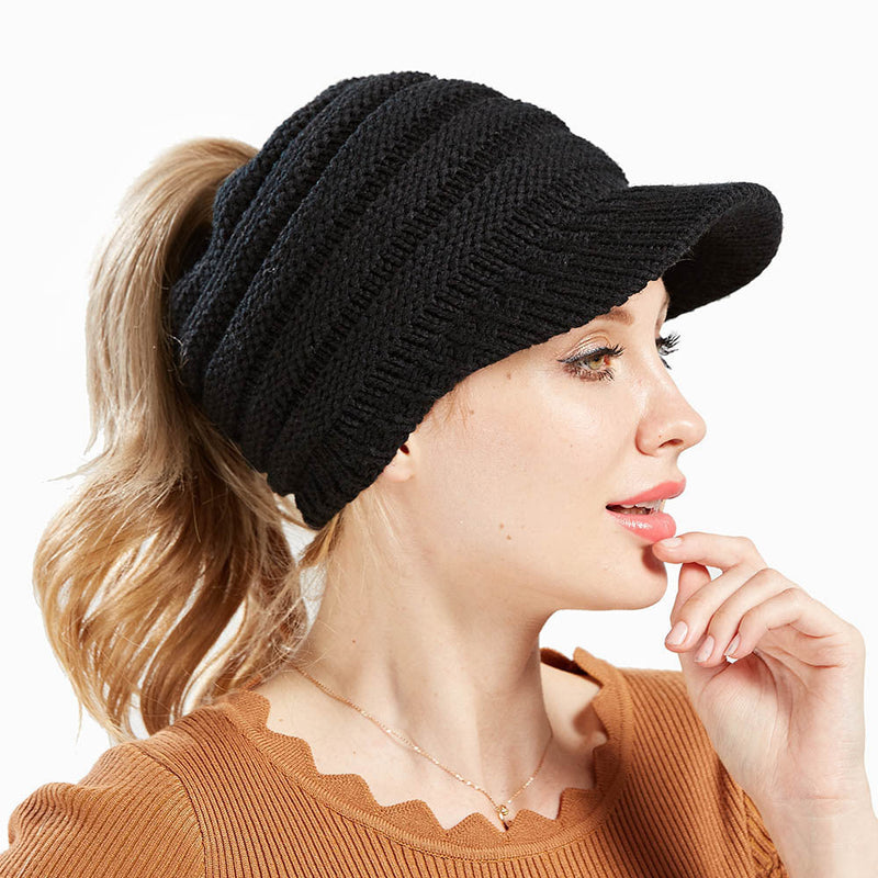 Women Ponytail Beanies Autumn Winter Hats