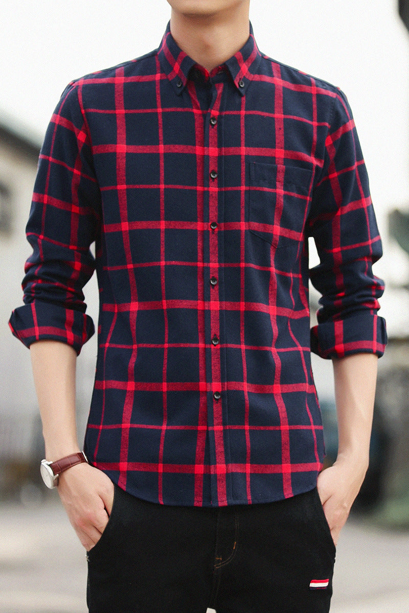 Flannel printed plaid shirt men