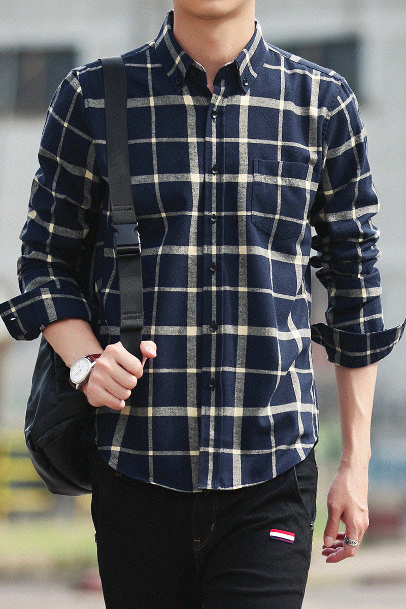 Flannel printed plaid shirt men