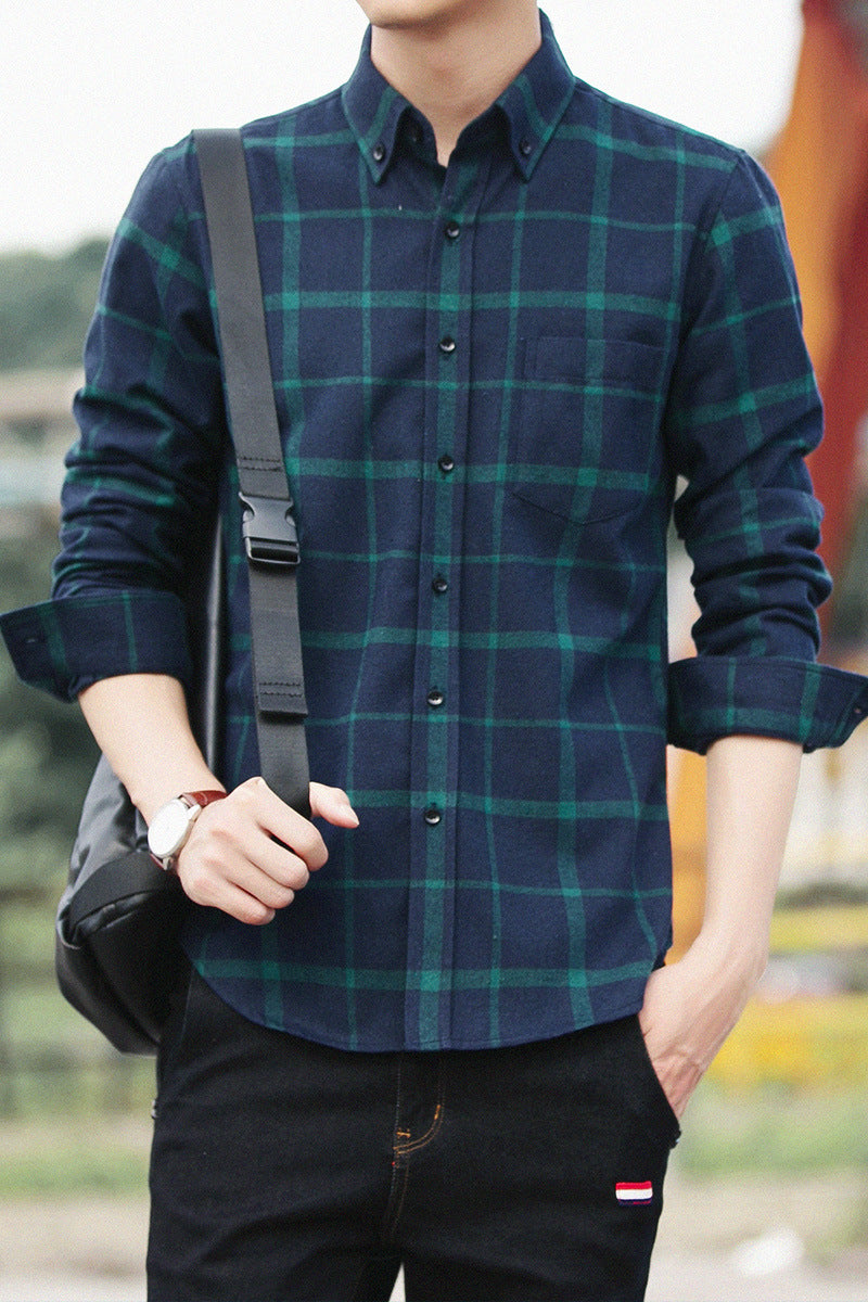 Flannel printed plaid shirt men