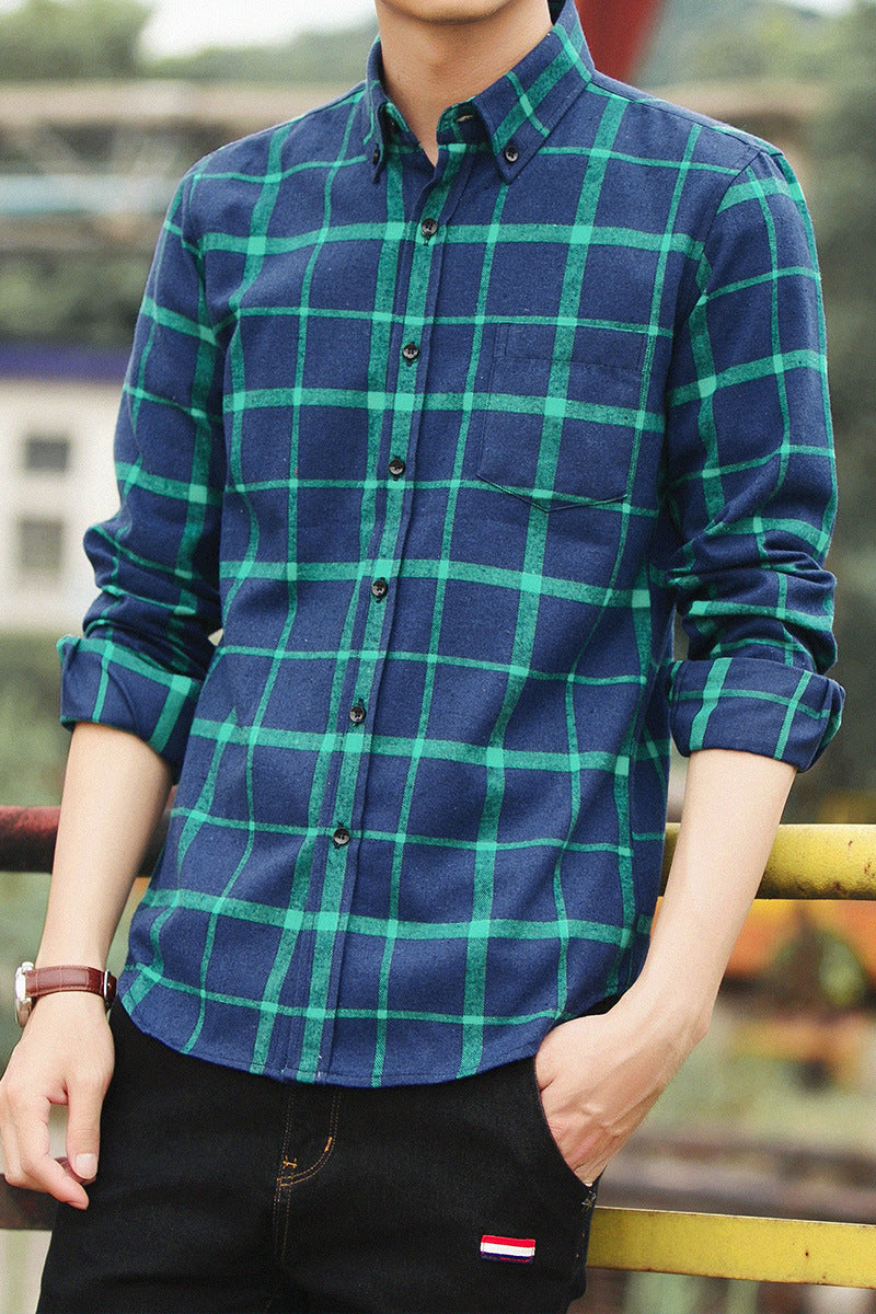 Flannel printed plaid shirt men