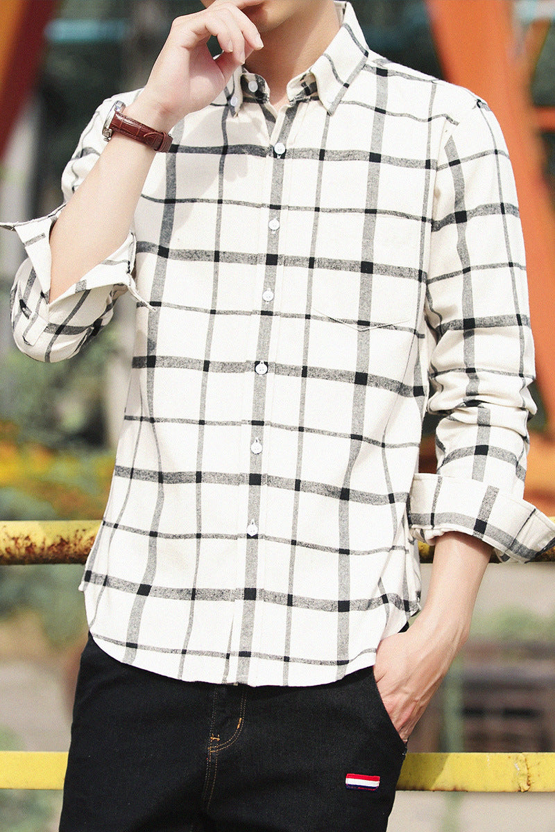 Flannel printed plaid shirt men