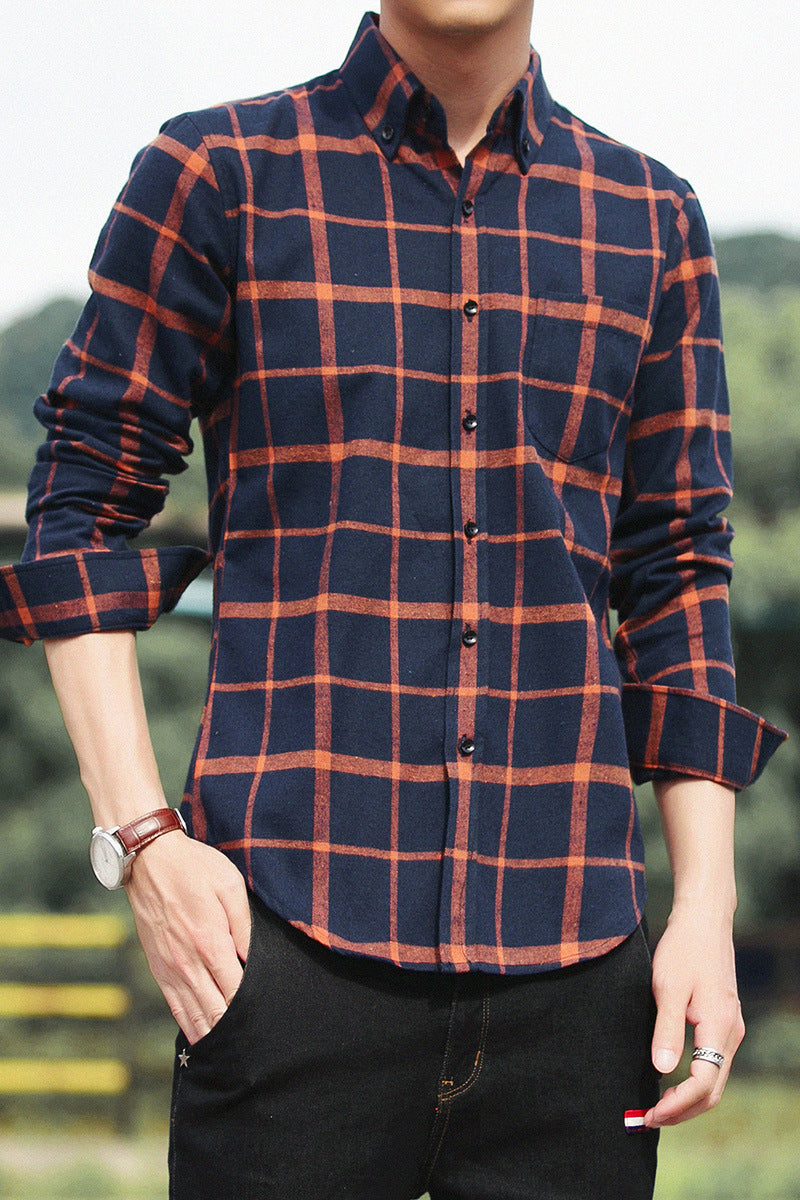 Flannel printed plaid shirt men