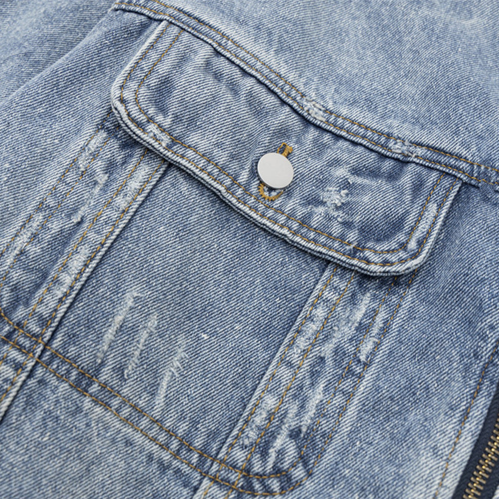 Giacca in denim con risvolto e bordi grezzi High Street Tide Wash