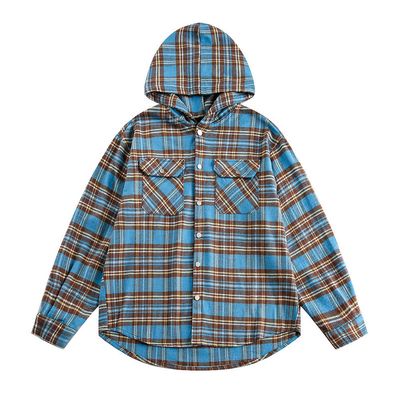 Plaid Hooded Loose Shirt