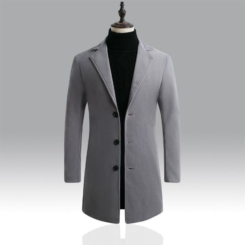 Slim-fit mid-length woolen trench coat