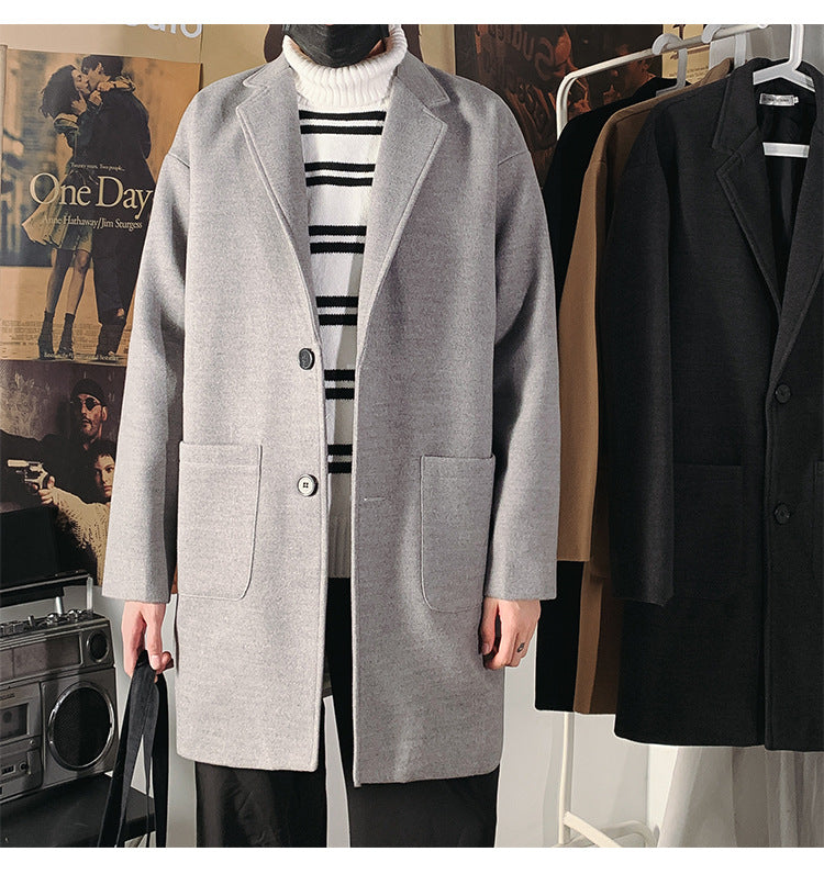 Mid-length Coat Men's Slim Handsome Woolen Coat