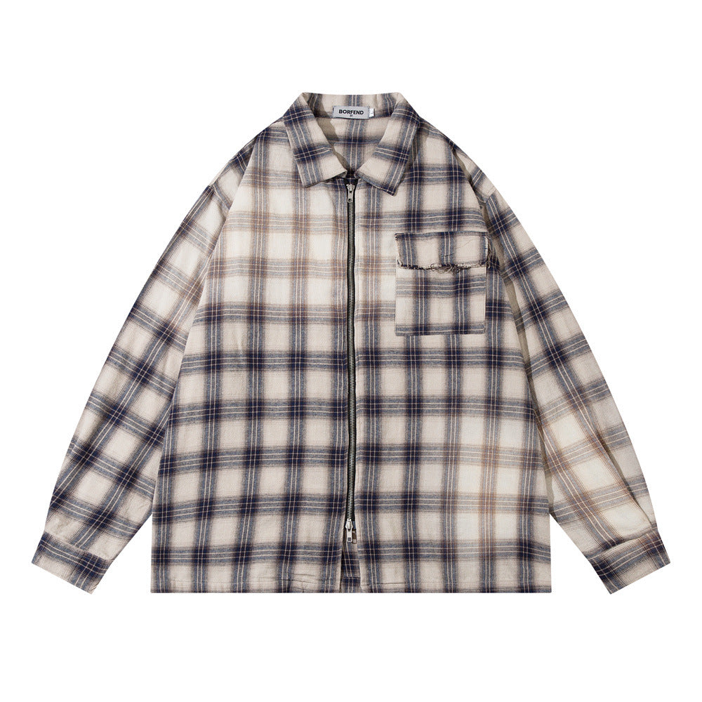 Men's Casual Loose Inkjet Plaid Shirt