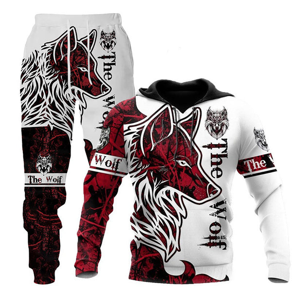 3D Wolf Print Tracksuit Men