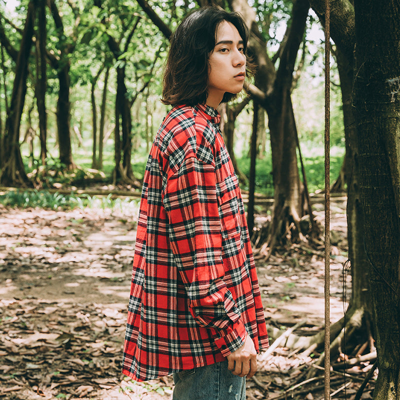 Plaid pullover button shirt