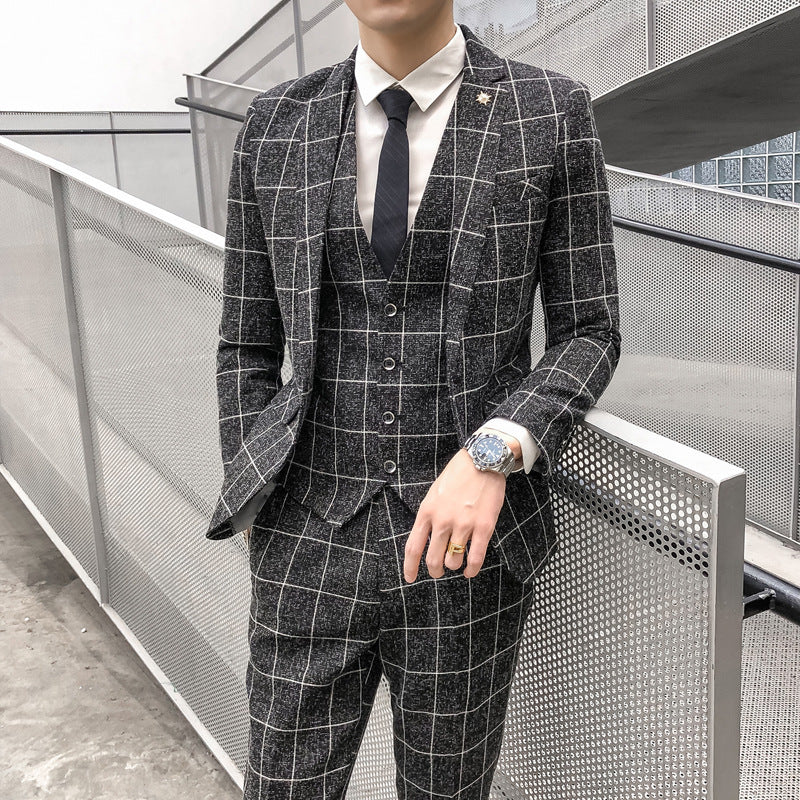 Men's Plaid Suit Three-piece Suit for men