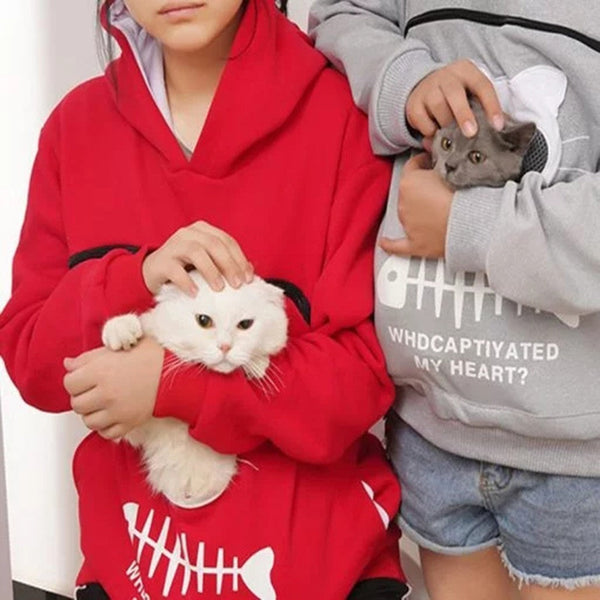 Hooded Sweatshirt With Cat Pet Pocket