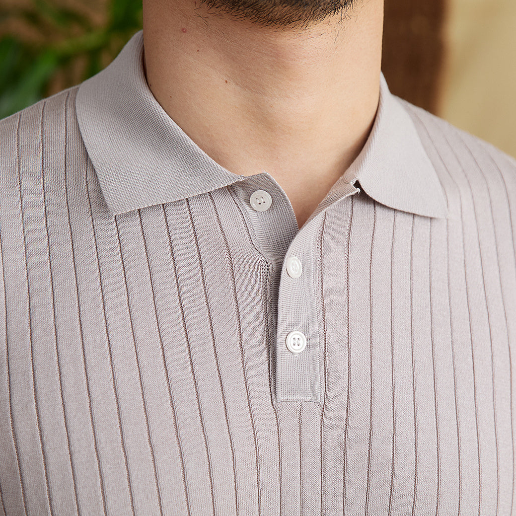 Athens Ribbed Pleated Knit Polo Shirt