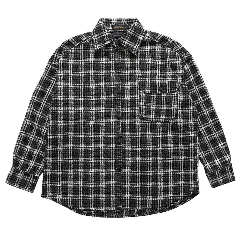 Letter Embroidery Men's Street Lapel Long Sleeve Autumn Loose Fine Plaid Shirt