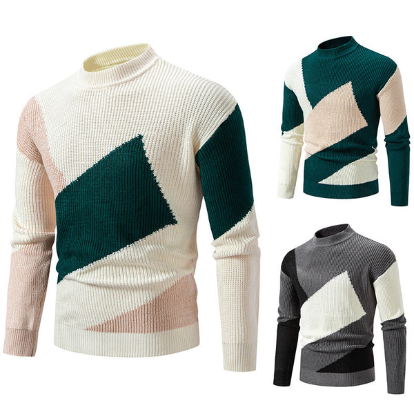 Men's Round Neck Multicolor Pullover Sweater