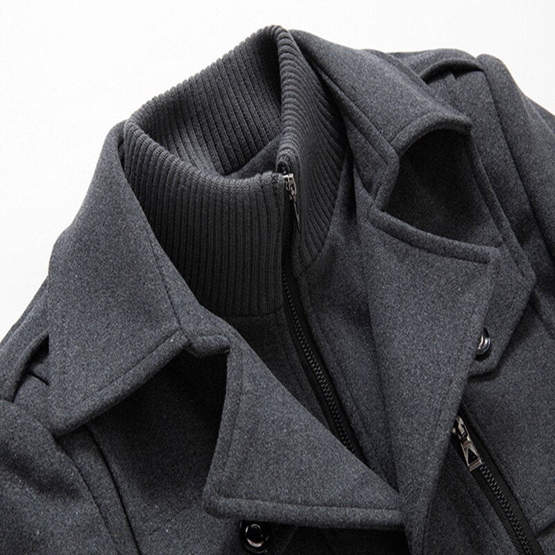 Cold-resistant plus cotton woolen men's trench coat