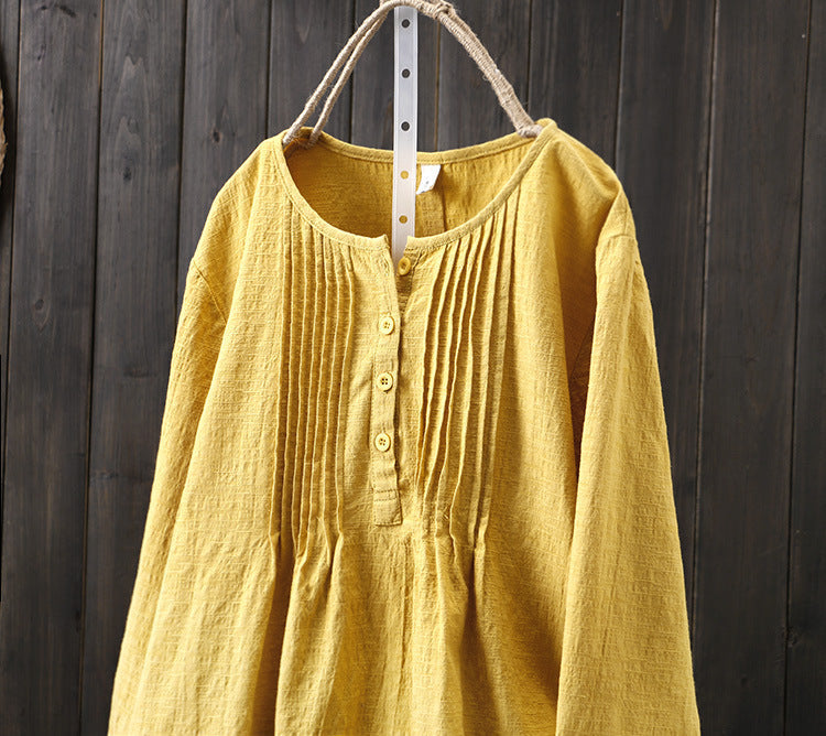 Cotton and linen round neck pullover