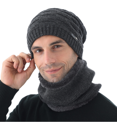 Traje de bufanda y gorro de punto de lana para hombre