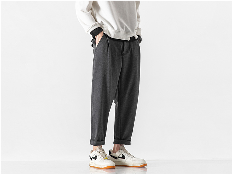 Men Straight Loose Cropped Cotton Pants