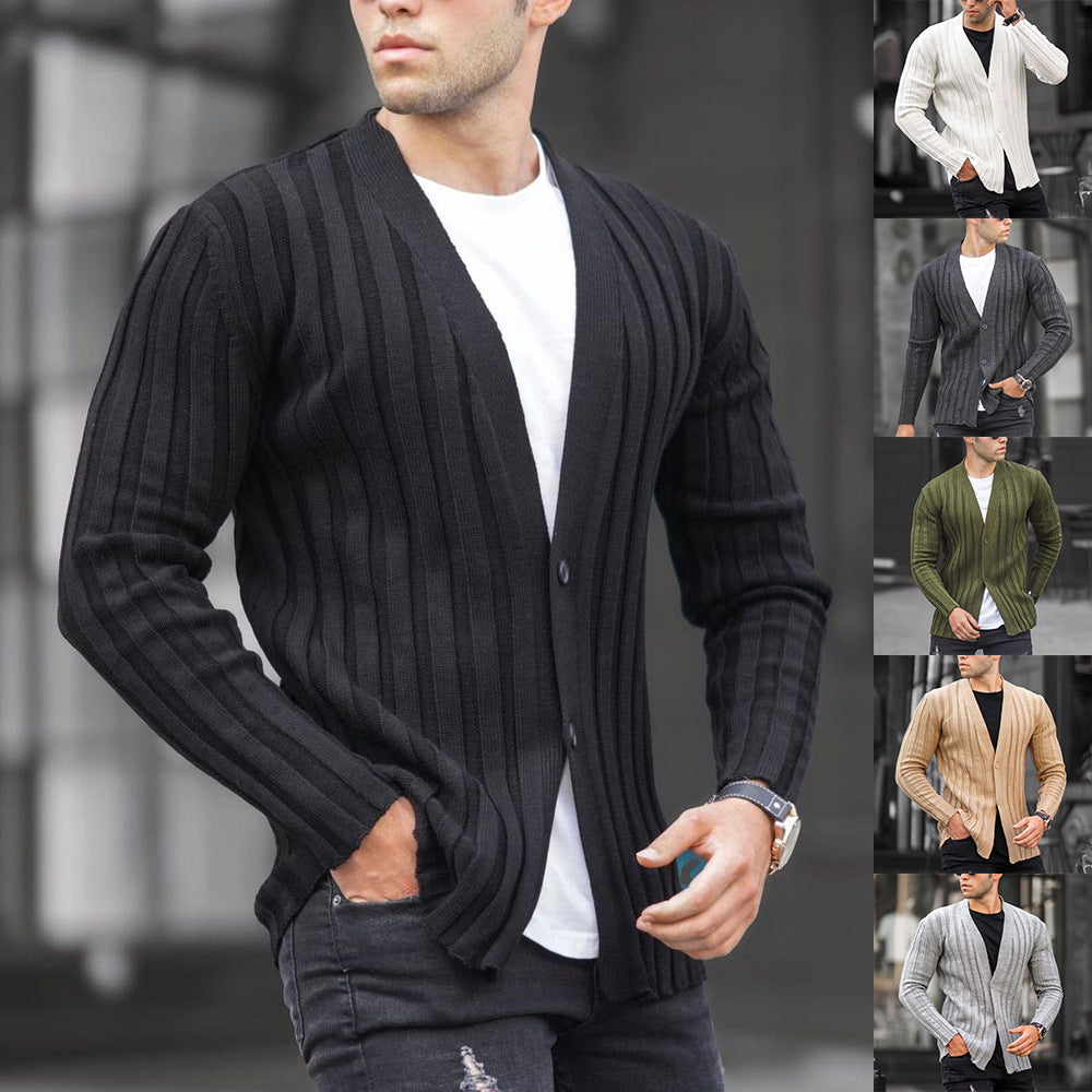 Cardigan Pit Strip Maglione Casual Slim Lavorato a Maglia