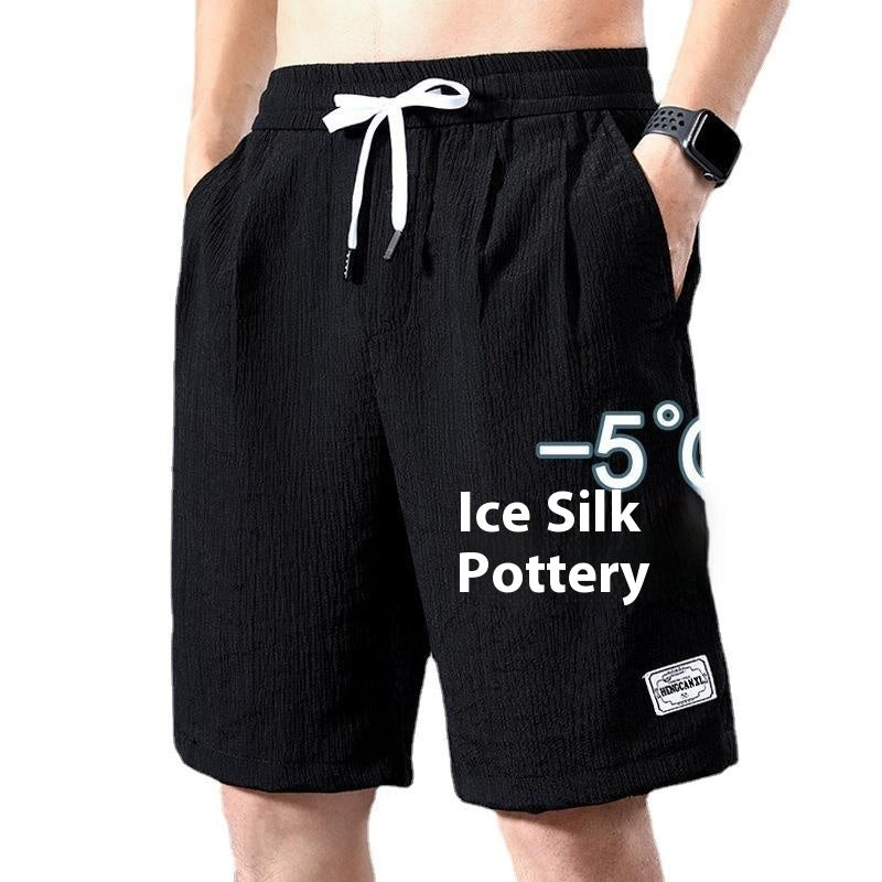 Summer Ice Silk Shorts Men's Thin Sports Quick-drying Knee Length Pants