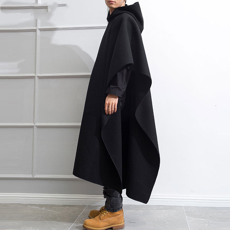 Men Cloak Coats Hooded Solid Loose Streetwear Punk