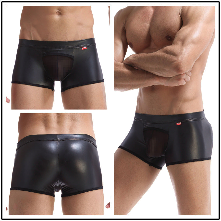 Faux Leather Hoop Patent PU Boxer Briefs