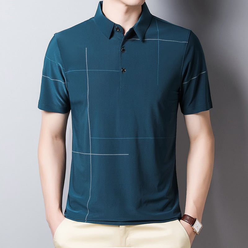 Polo Shirt With Printed Lapel And Ice Silk