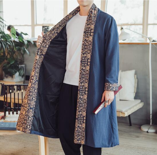 Casual Stitching Printed Linen Cloak for men