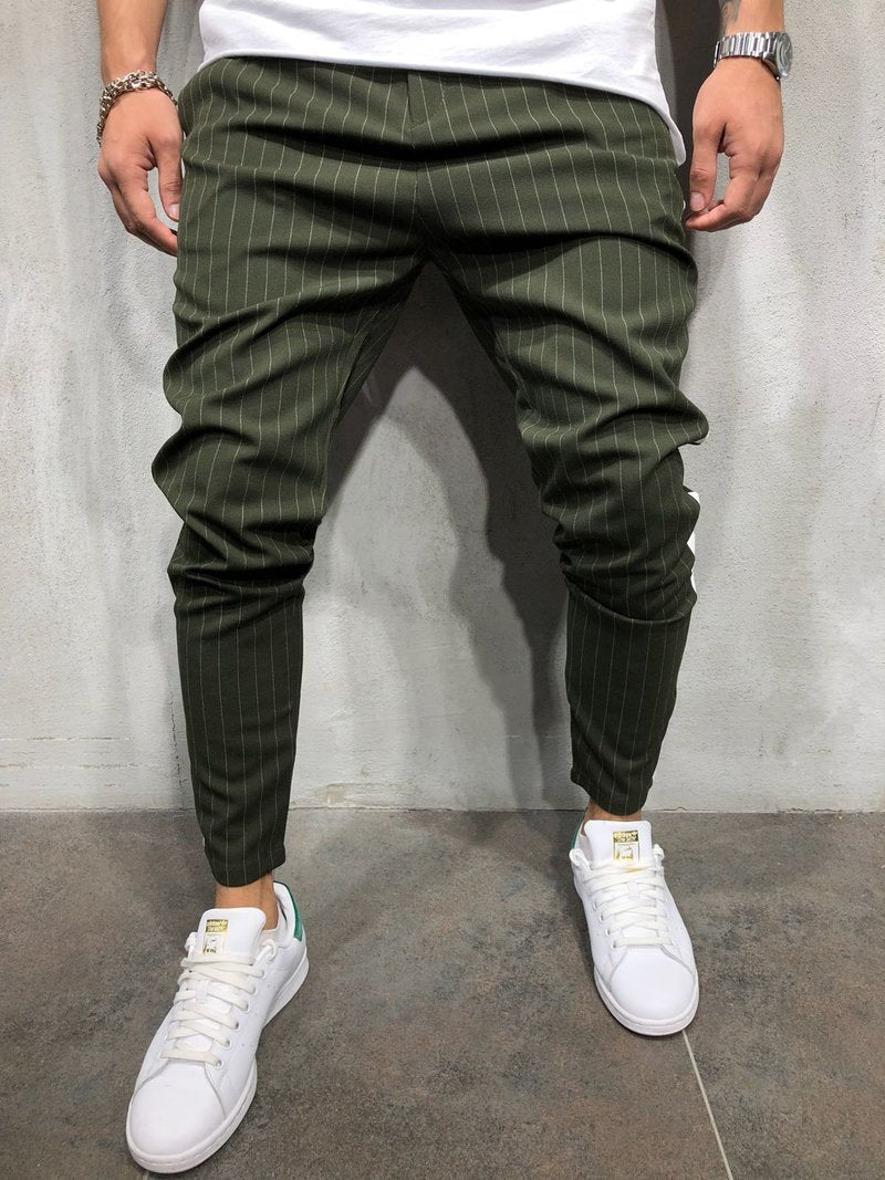 men's feet new stripes handsome color matching casual pants