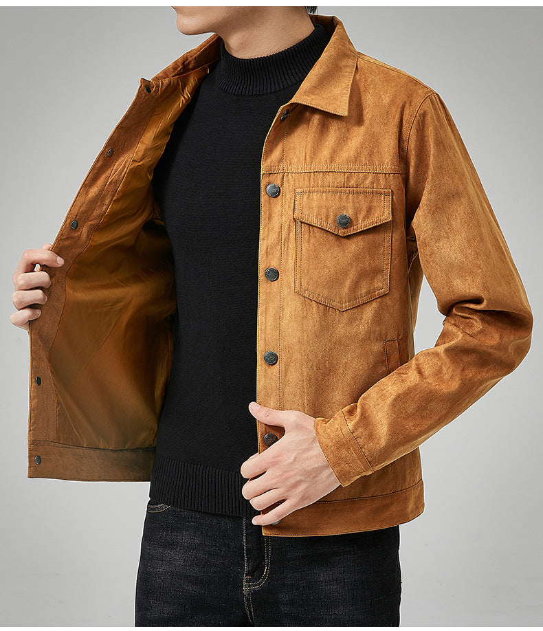 Men's Casual Suede Brushed Fabric British Style Jacket